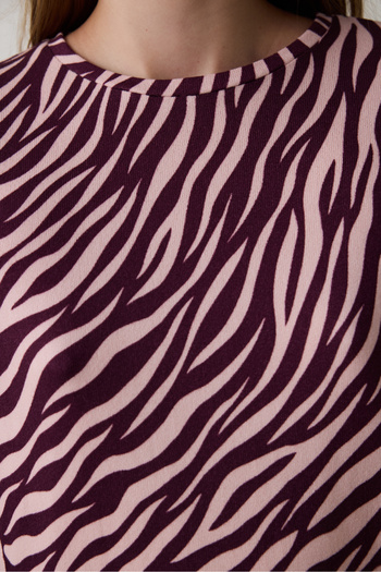 Penti Bordo Zebra Desenli Bisiklet Yaka Uzun Kollu Pijama Takımı
