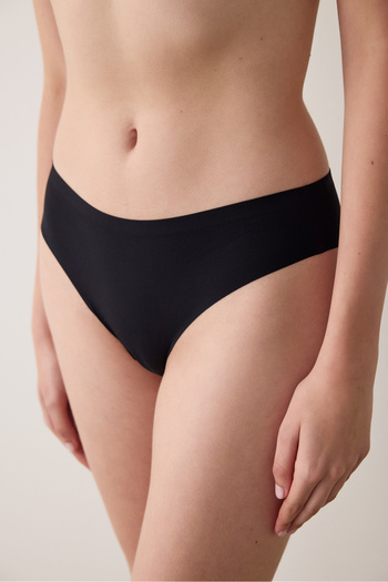 Penti Black Ribbed Laser Cut Non-Marking Normal Waist Brazilian Panties