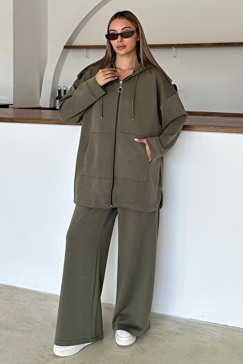Olcay Premium Fabric Sweat Pants Set Khaki 9370-Tk