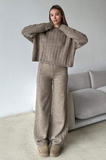 Olcay Crew Neck Hair Knitwear Suit Vi̇zon 9369-Tk