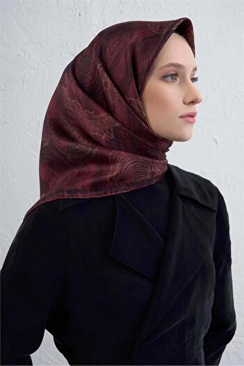 Armine Tivil Pure Silk Scarf 9428 - 03 Burgundy Mixed Pattern