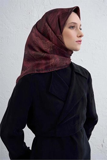 Armine Tivil Pure Silk Scarf 9428 - 03 Burgundy Mixed Pattern