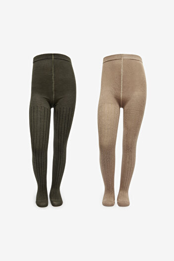 Penti Pretty Rib Khaki 2-Piece Pantyhose