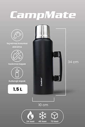 Cooker 1.5 Liter Double Layer Steel Thermos - 24 Hours Warm, 48 Hours Cold, with Handles