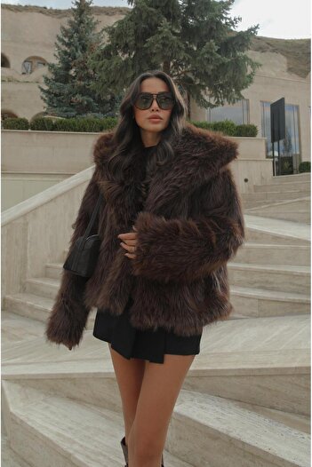 Havoş Bitter Brown Premium Faux Fur Jacket