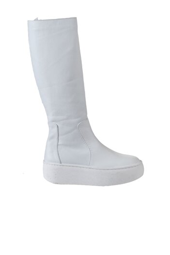 Bueno Shoes Λευκές δερμάτινες γυναικείες μπότες με τακούνι 01wv5508