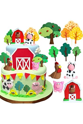 Choice M JTG500987 30 PCS Farm Animal Cow Cake Topper Decorations for Farm Animal Theme Birthday Baby Showe