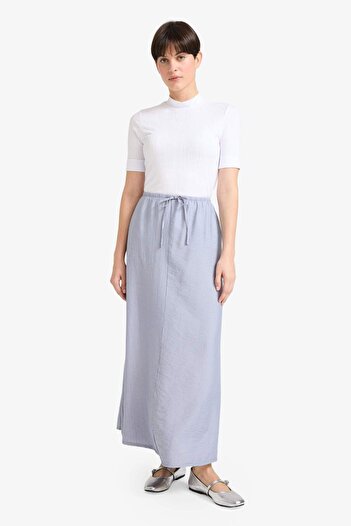 DeFacto Relax Fit Elastic Waist Crinkle Fabric Ankle Midi Skirt G1093Ax25Sm