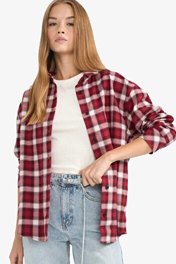 DeFacto Oversize Wide Fit Checkered Long Sleeve Shirt F9470Ax25Au