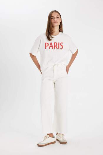 DeFacto High Waist Wide Leg Gabardine Pants - Basic Model with Pockets C7535Ax24Au