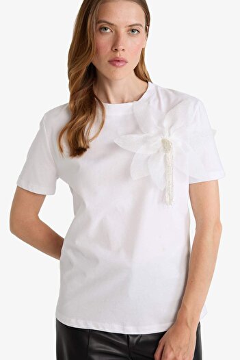 DeFacto Relax Fit Crew Neck Embroidered Combed Cotton Short Sleeve T-Shirt G2507Ax25Au