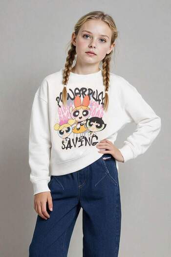 DeFacto Girl's Powerpuff Girls Oversize Wide Fit Crew Neck Sweatshirt F1096A825Au