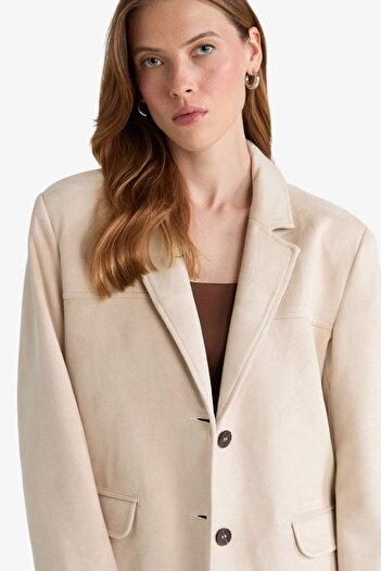 DeFacto Regular Fit Jacket Collar Suede Blazer Jacket E7236Ax25Au