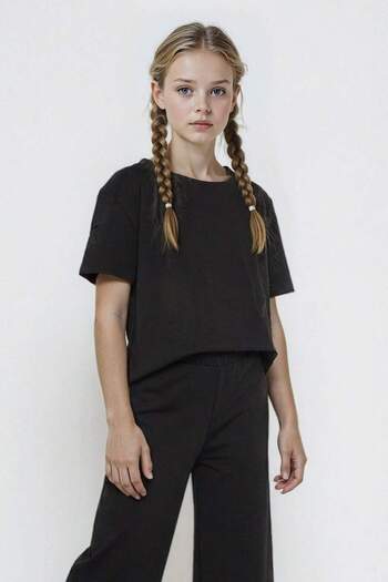 DeFacto Girl's Overshirt Fit Crew Neck Brode Short Sleeve T-Shirt G1708A825Au