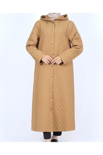 Modamorfo Hooded Chain Detailed Buttoned Quilted Cap -Cinnamon