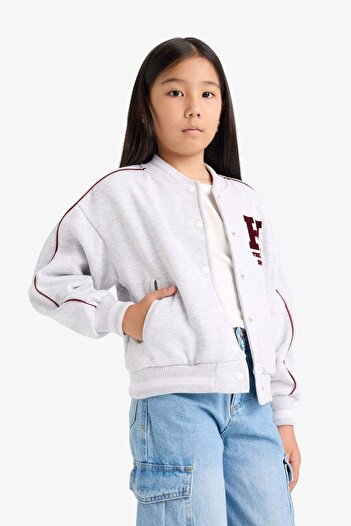 DeFacto Girls' College Collar Back Printed Bomber Jacket F3262A825Au