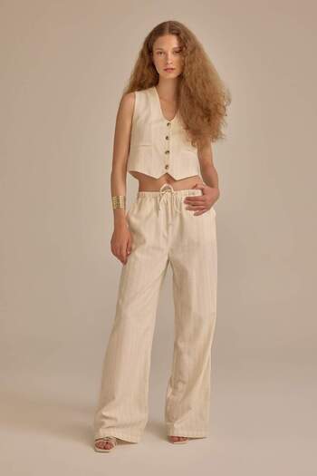 DeFacto Regular Fit V-Neck Linen Blend Blazer Vest D3474Ax24Hs