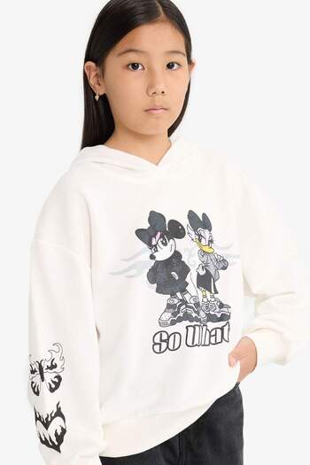 DeFacto Girl's Disney Mickey & Minnie Oversize Wide Fit Hooded Sweatshirt F3433A825Au