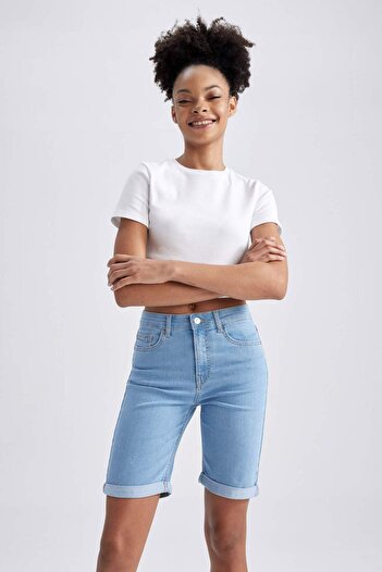 DeFacto Folded Leg - Regular Waist Jean Bermuda Shorts A1958ax23sm