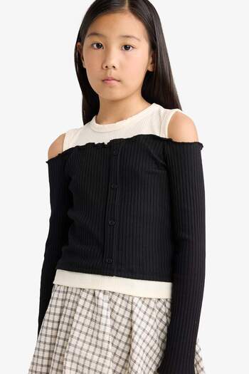 DeFacto Girls' Slim Fit Tight-Fitting Off-The-Shoulder Ribbed Camisole Long-Sleeved T-Shirt G1713A825Au