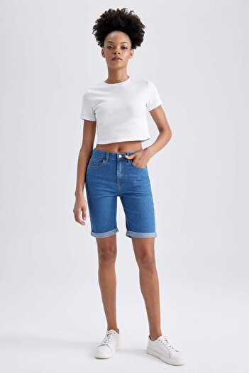 DeFacto Regular Waist Folded Leg Jeans Bermuda A1958ax23sm