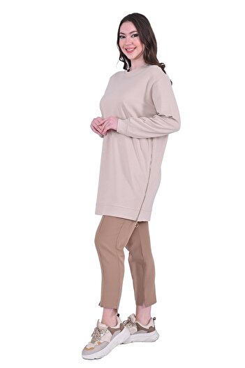 Invee Side Zipper Cotton Tunic Beige