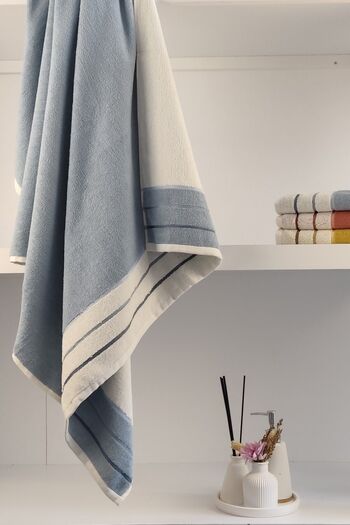 Sevim Indigo Bath Towel - 100% Cotton, Soft Design, 90X150 Cm, Striped Tip