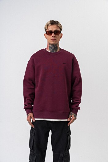 Respire Ανδρικό φούτερ με λεπτομέρεια κειμένου Basic Oversize Cherry