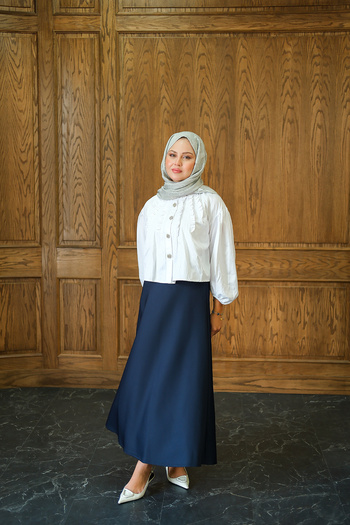 LOCCO Navy Blue Scuba Skirt - Elastic Waist