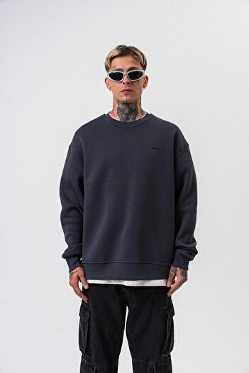 Respire Ανδρικό φούτερ με λεπτομέρεια κειμένου Basic Oversize Smoked
