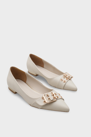 Capone Outfitters Krissie Pointed Toe Short Heeled Women's Ballerinas with Metal Accessories