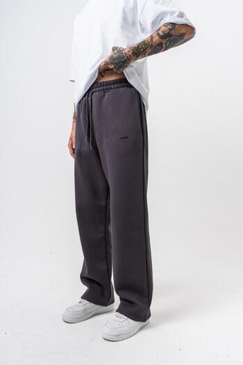 Respire Men's Basic Baggy Sweatpants with Text Detail Smoked