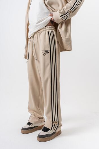 Respire Men's 3-Piece Stripe Detailed Winter Doubleface Baggy Sweatpants Beige