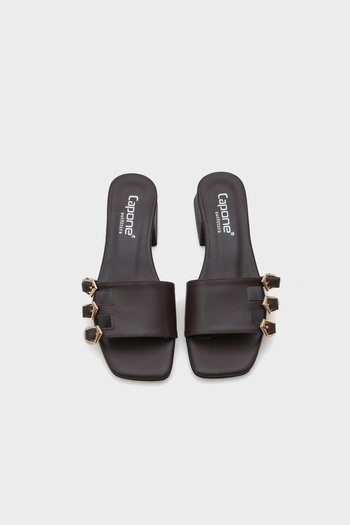 Capone Outfitters Lesley Short Heeled Blunt Toe Buckle Women's Slippers