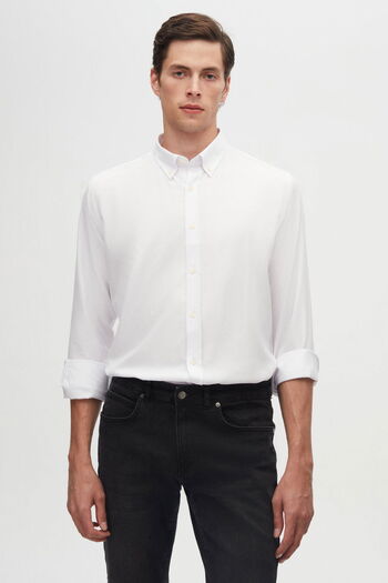 D'S Damat Ds Groom Slim Fit White Dobby Button Collar Cotton Shirt