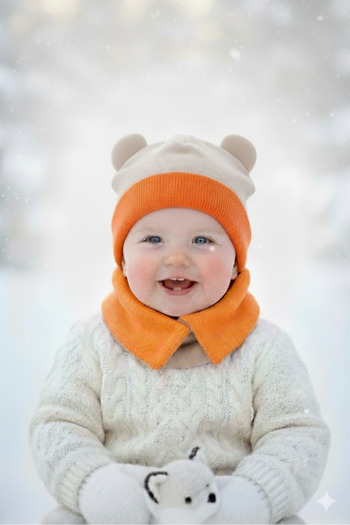 Babygiz Baby Kids Double Layer Special Design Extra Cold Protective Beanie Neck Collar Set
