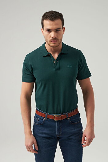 D'S Damat Regular Fit Khaki Pique Textured 100% Cotton Non-Curling Polo Neck Embroidered T-Shirt