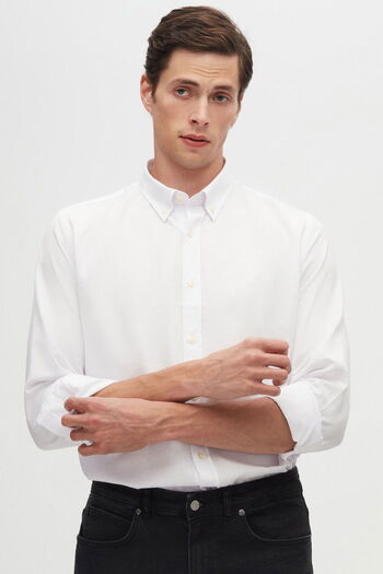 D'S Damat Ds Groom Slim Fit White Dobby Button Collar Cotton Shirt