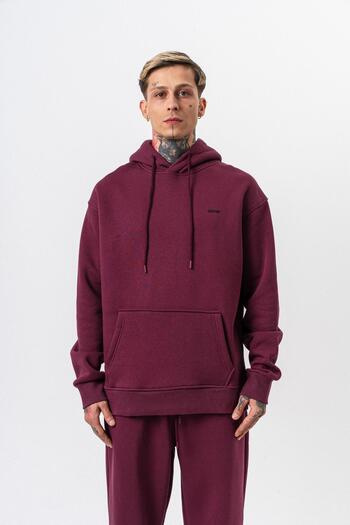 Respire Men's Text Detailed Hooded Basic Oversize Hoodie Cherry