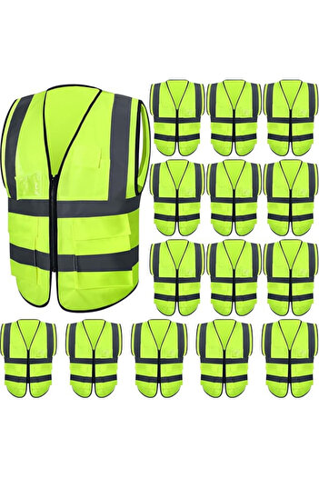 AutoFamily AUTO FAMILY High Visibility Safety Vests with Reflective Strips XXL– Pack of 15