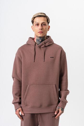 Respire Men's Text Detailed Hooded Basic Oversize Hoodie Cocoa