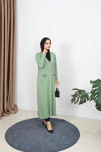 NİSUM MODA Mercerized Long Cardigan with Pocket Detail