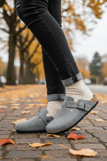 Neon Shoes Oslo Women's Cork Sole Winter Closed-Front Felted Daily Comfortable Sabo House Slippers 7004-20E