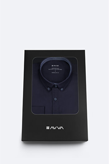 Avva Men's Navy Blue Gift Boxed Button-Down Collar 100% Cotton Oxford Regular Fit Shirt B002034