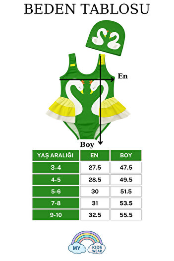 My Kids Wear Elegant Swan Print Three Layers Ruffle Detailed Boned Girls' Swimsuit