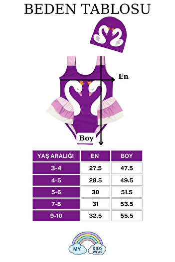 My Kids Wear Elegant Swan Print Three Layers Ruffle Detailed Boned Girls' Swimsuit
