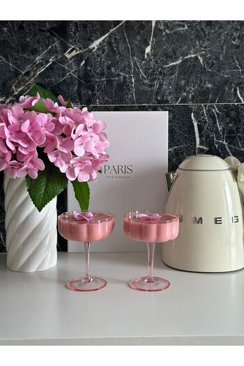 MODA OZY 2 Adet Pembe Çiçek Şekilli Kahve Sunum ve Kokteyl Bardağı 2'li Magnolia Bardağı ve Tatlı Kasesi