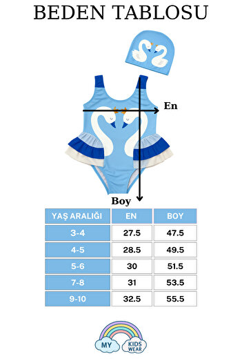 My Kids Wear Elegant Swan Print Three Layers Ruffle Detailed Boned Girls' Swimsuit