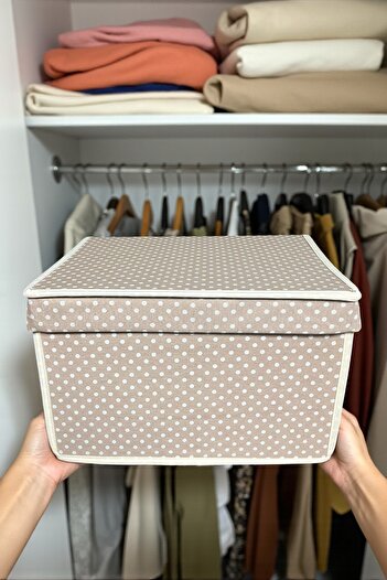 VAYBE 3 Pieces Mini Storage Box, Box Storage, Box, Organizer, Toy Box Cream Polka Dot Pattern 30x40x25
