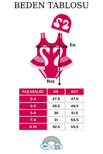 My Kids Wear Elegant Swan Print Three Layers Ruffle Detailed Boned Girls' Swimsuit